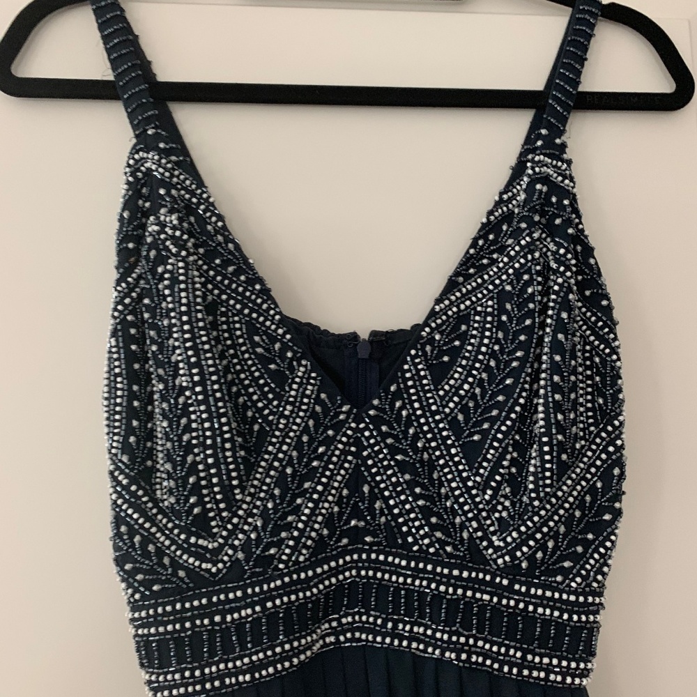Lace & Beads Long Formal Navy Dress